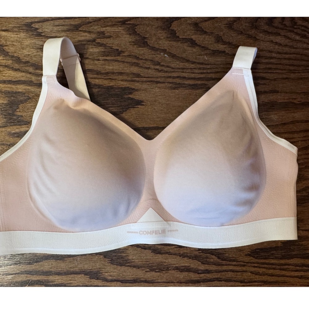 Comfelie Wireless Bra Pink White Seamless Adjustable Straps 2XL Comfort Support